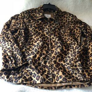 Leopard print faux fur shirt zip up jacket Large pin up rockabilly movie star